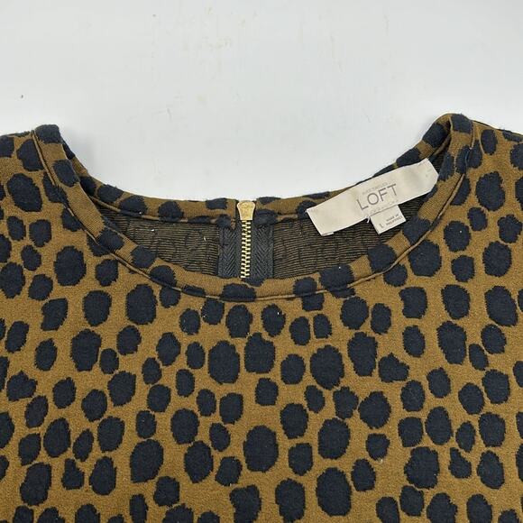 Ann Taylor Loft Olive Green & Navy Polka Dot Long Sleeve Dress size Large - Picture 11 of 11